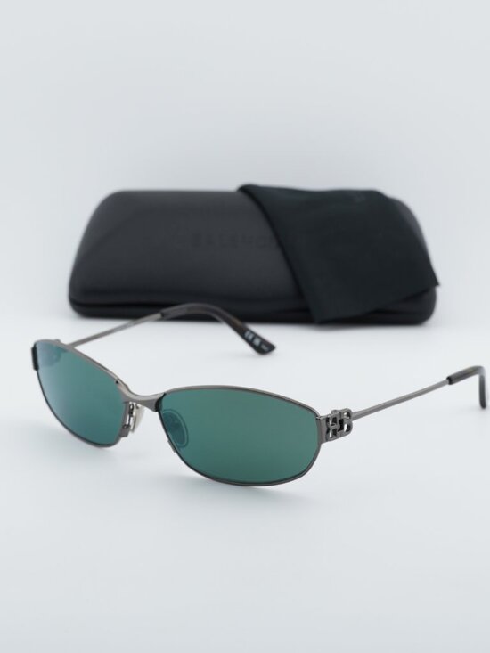 Balenciaga BB0336S 005 Unisex Oval Sunglasses - Grey / Green Mirror main image 10